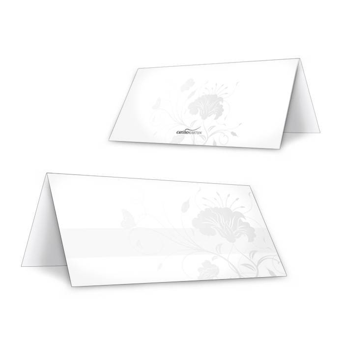 Tischkarten zur Silberhochzeit mit floralem Muster in Grau