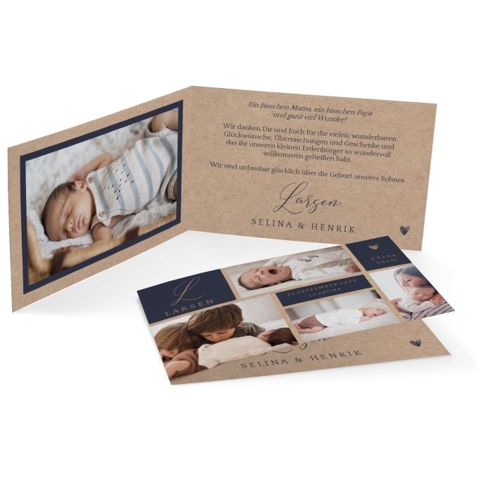 Elegante Babykarte mit Initialen und vielen Fotos