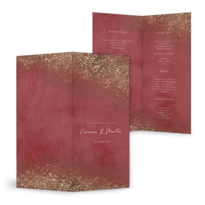 Elegante Cocktailkarte in Dunkelrosa und goldenem Glitter