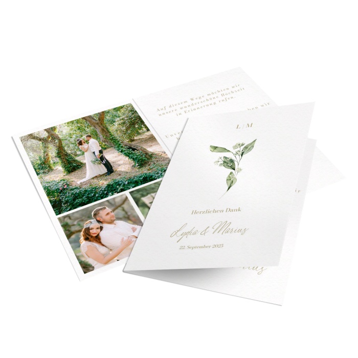 Elegante Greenery Hochzeitsdanksagung mit Eukalyptus Zweig