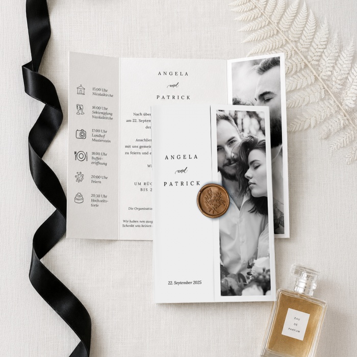 Save the Date Karte zur Hochzeit im Zitronen Design mit mediterraner Landschaftsillustration