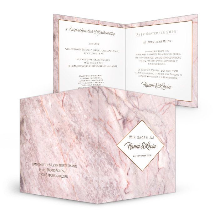 Elegante Einaldung zur Hochzeit in rosa Marmor Optik