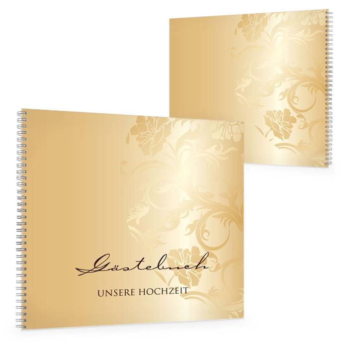 Elegantes Gästebuch zur Hochzeit mit floralem Design in Gold