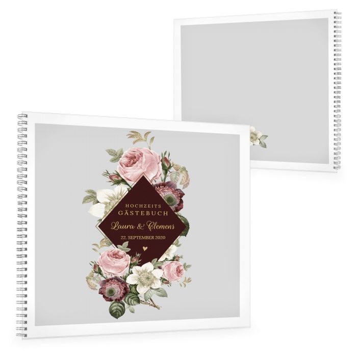 Elegantes Gästebuch zur Hochzeit mit Rosendesign