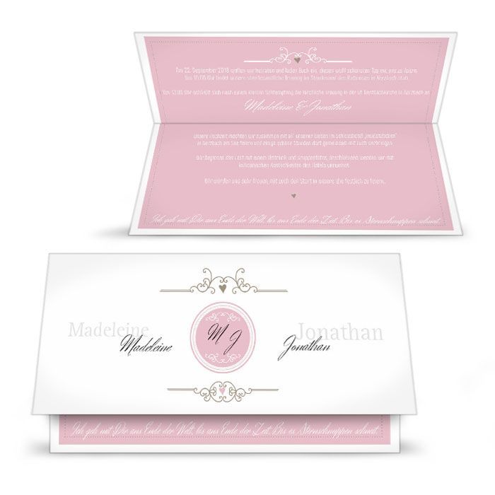 Hochzeitseinladung mit elegantem Monogramm in Rosa