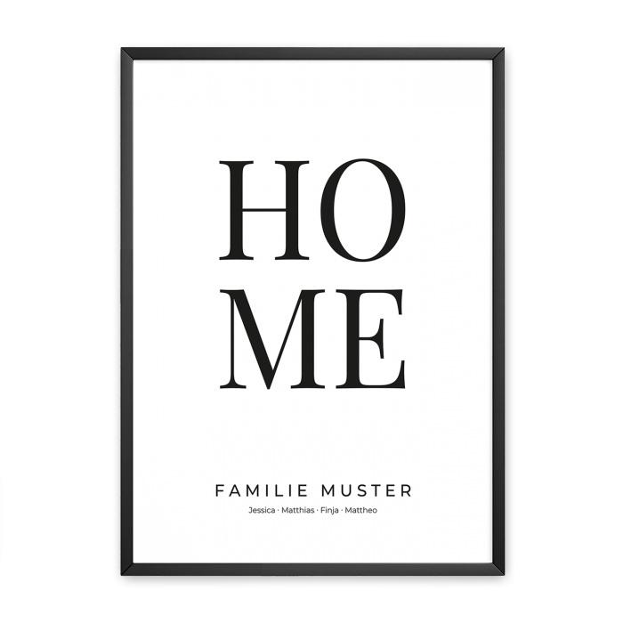 Familien Poster mit Home Schriftzug und Namen - online selbst gestalten