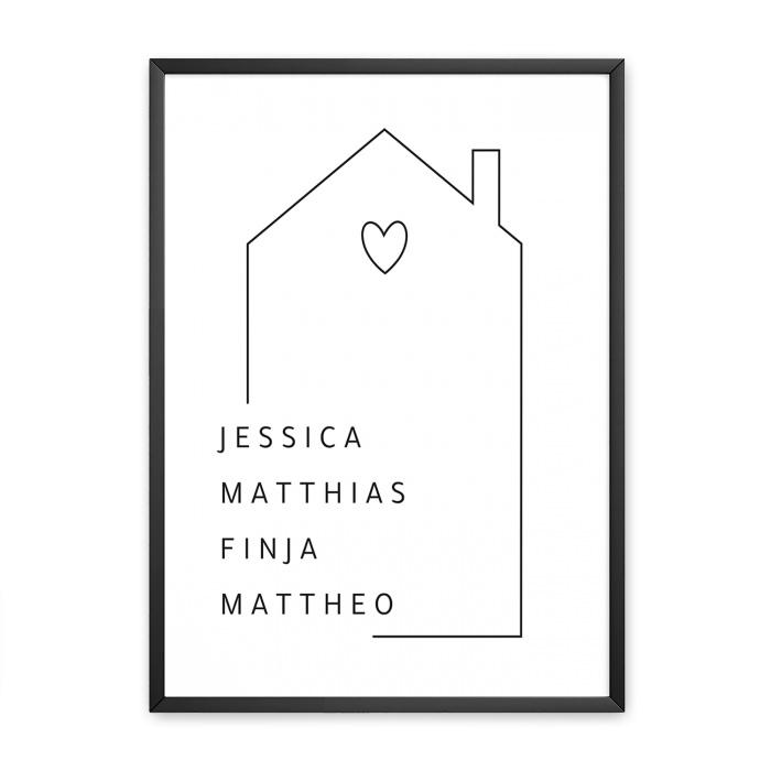 Schlichtes Familien Poster mit Haus und Namen - online selbst gestalten