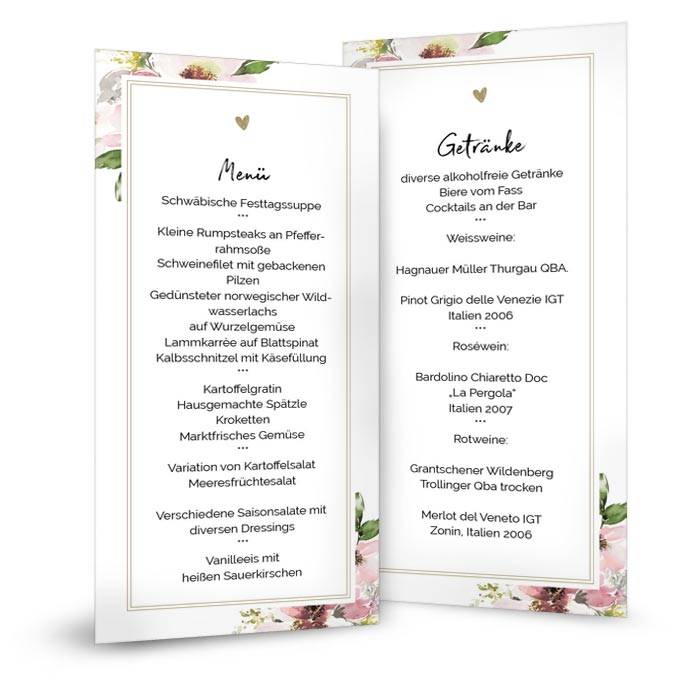 Florale Menükarte zur Hochzeit im Aquarellstil als Postkarte