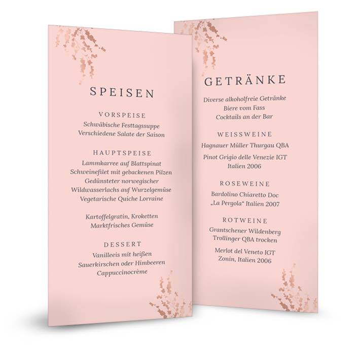 Florale Menükarte zur Hochzeit in Rosa als Postkarte
