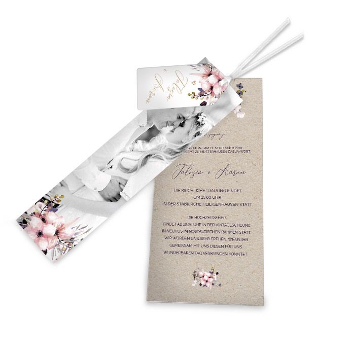 Hochzeitseinladung mit zarten Aquarellblumen als Kartenset