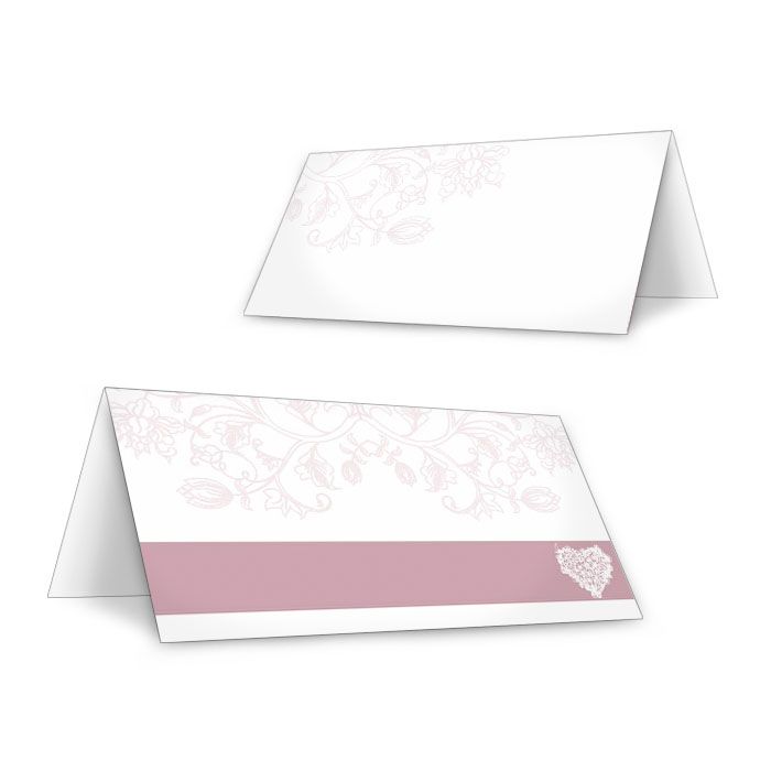 Romantische Tischkarte zur Hochzeit mit Herz in Weiß Rosa