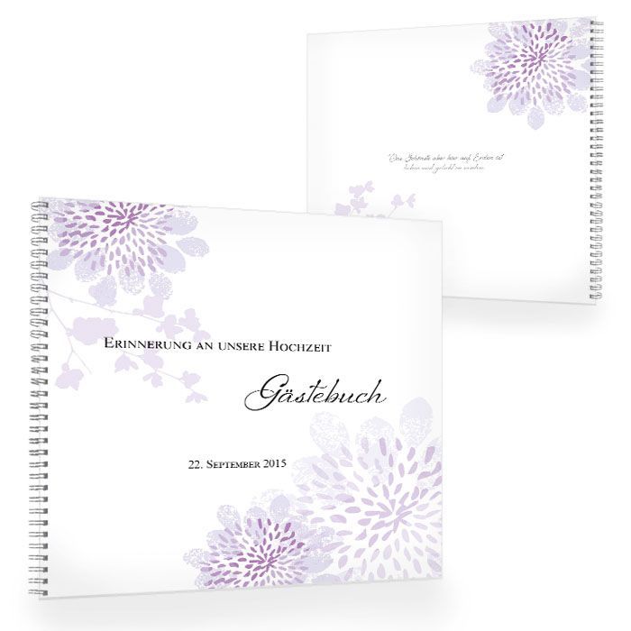 Romantisches Gästebuch in Flieder mit floralem Muster