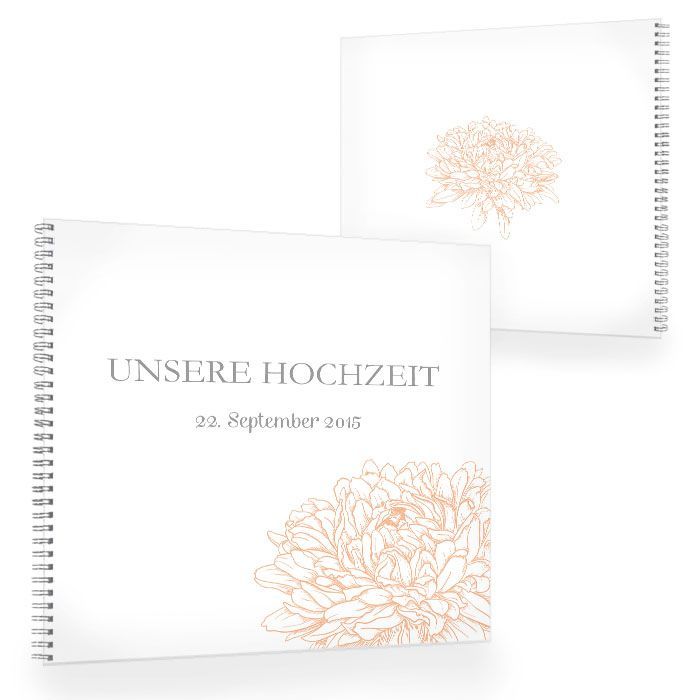 Florales Gästebuch zur Hochzeit mit Pfingstrose in Apricot