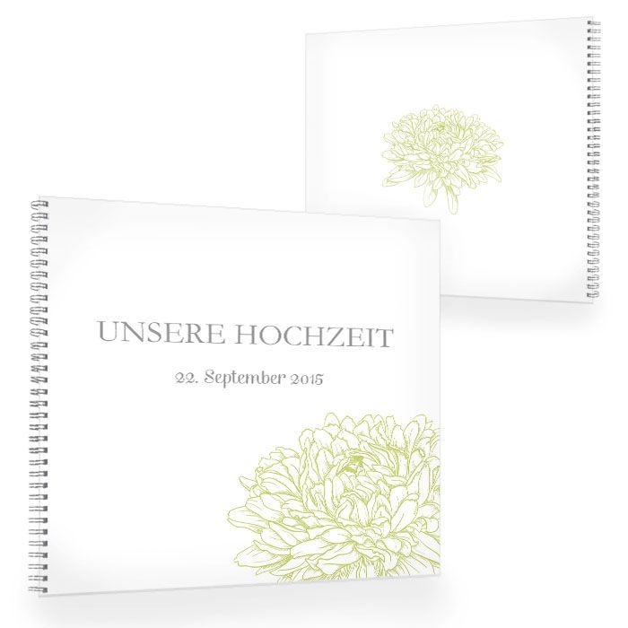 Florales Gästebuch zur Hochzeit mit Pfingstrose in Grün