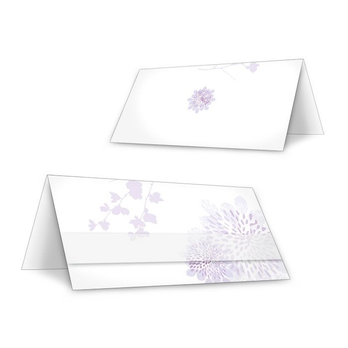 Tischkarte zur Hochzeit in Flieder mit Blütenmuster