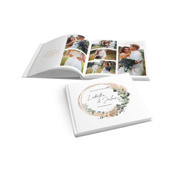Hardcover Hochzeit Fotobuch im Boho Stil mit Pampasgras und Eukalyptus