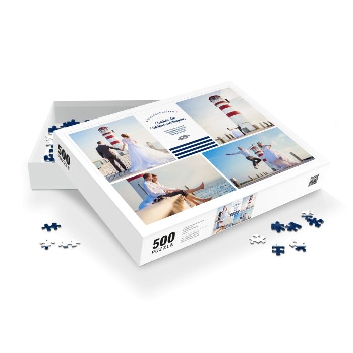 Maritimes Fotopuzzle mit Ihren schönsten Hochzeitsfotos - 500 Teile - weißer Karton