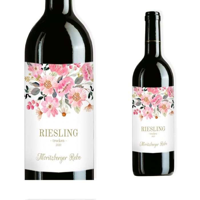 Für euren Hochzeitswein - personalisierbare Flaschenetiketten mit bunten Aquarellblumen