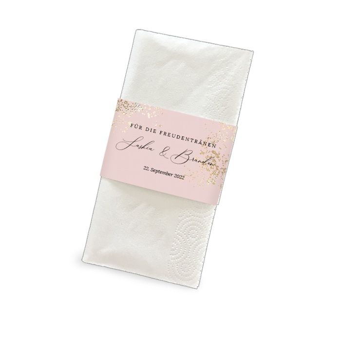 Für Freudentränen - Taschentuchbanderole in Rose mit Goldglitter