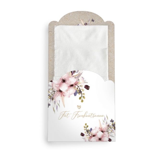 Für Freudentränen - Taschentuchhülle mit Aquarellblumen in Rosa