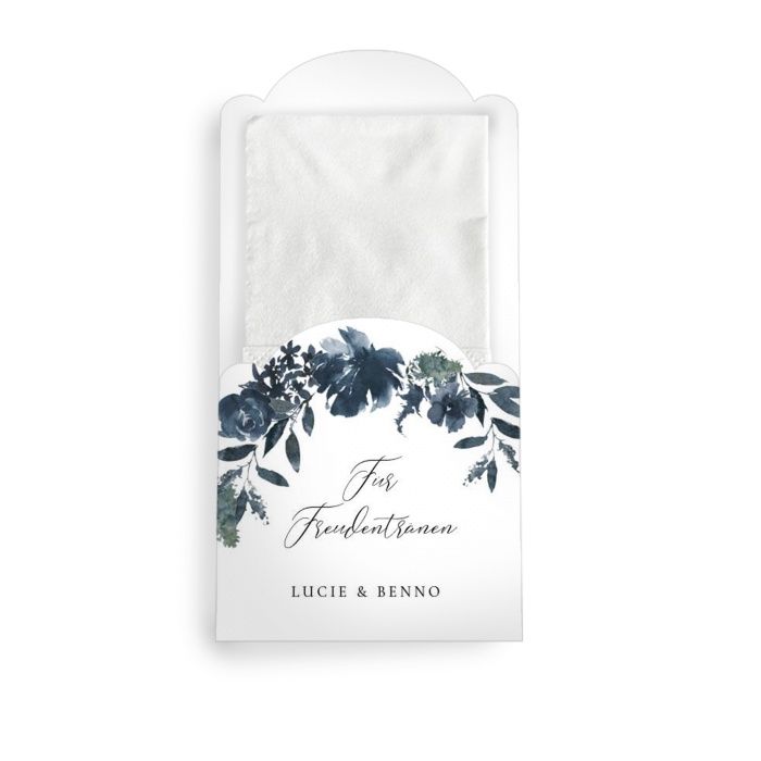 Für Freudentränen - Taschentuchhülle mit blauen Aquarellblumen