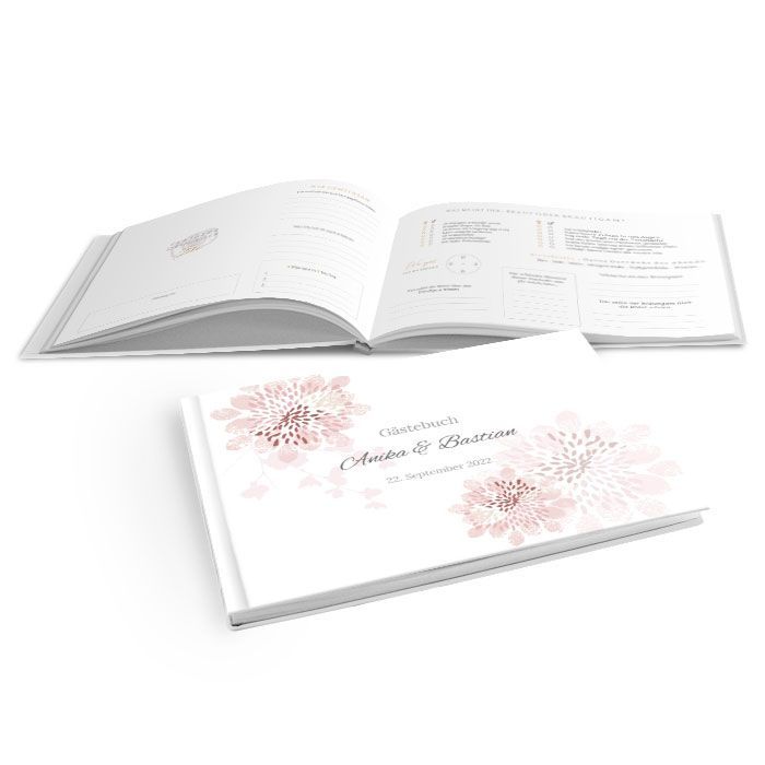 Gästebuch Hardcover mit zarten Blumen in altrose