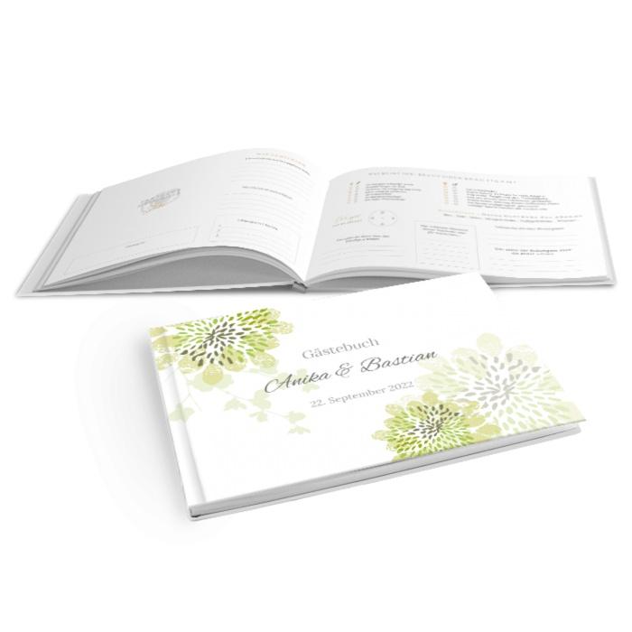 Gästebuch Hardcover mit zarten Blumen in Gruen