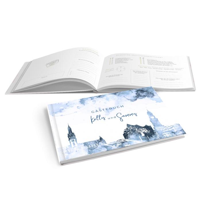 Gästebuch zur Hochzeit mit der Hamburger Skyline im Hardcover Einband