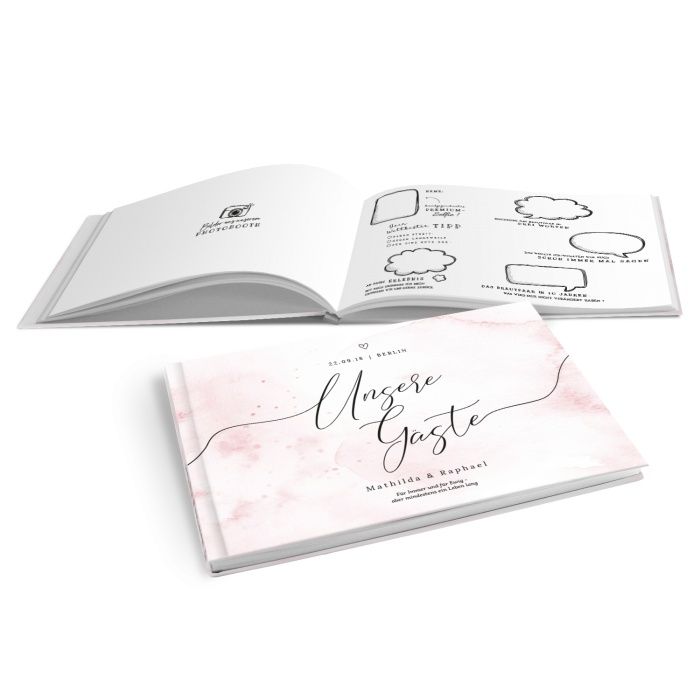 Gästebuch zur Hochzeit mit Hardcover im Watercolorstil in Rosa