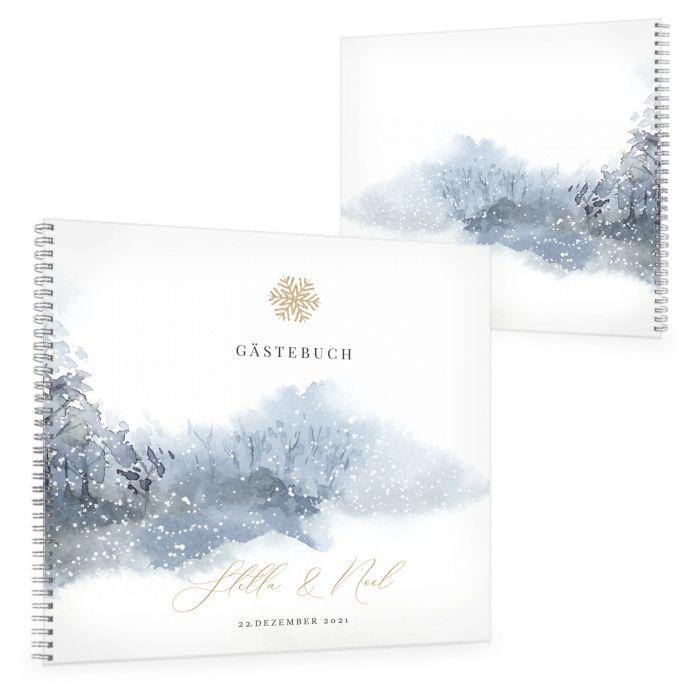 Gästebuch zur Winterhochzeit im Aquarelldesign - online selbst gestalten