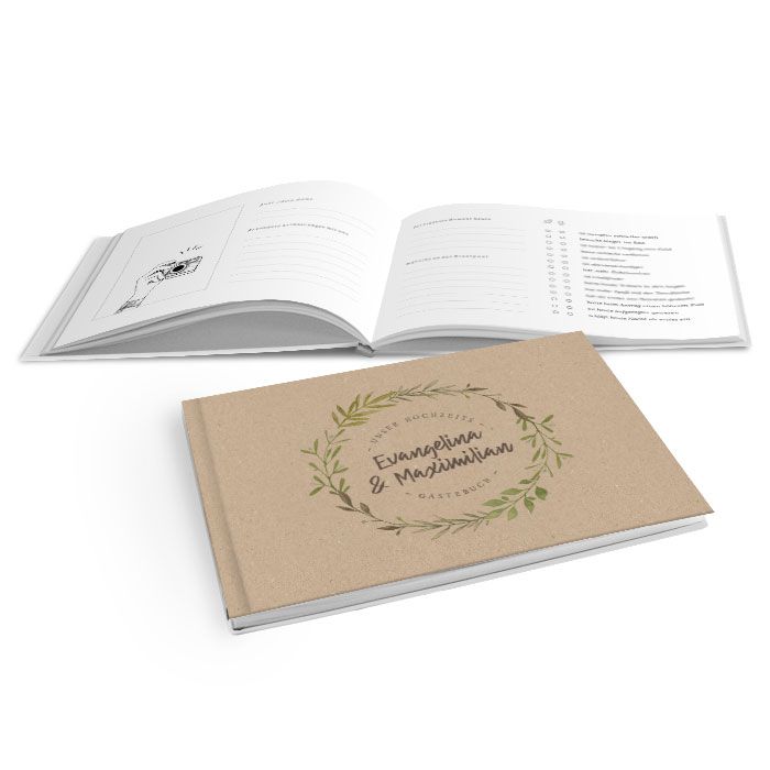 Hardcover Gästebuch im Greenery Stil mit Blätterkranz