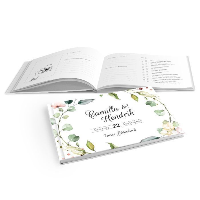 Hardcover Gästebuch im Greenery Stil mit Zweigen und Blumen