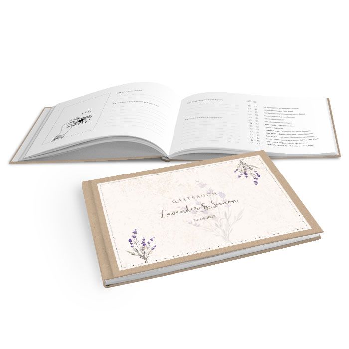 Hardcover Gästebuch mit Lavendelzweig im Kraftpapierstil