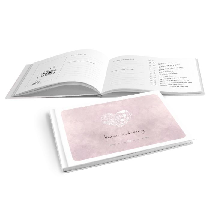 Hardcover Gästebuch mit Watercolor und Herz in Rosa