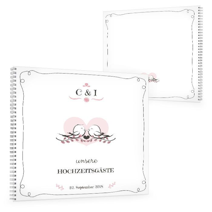 Gästebuch zur Hochzeit mit Spatzen Design in Rosa