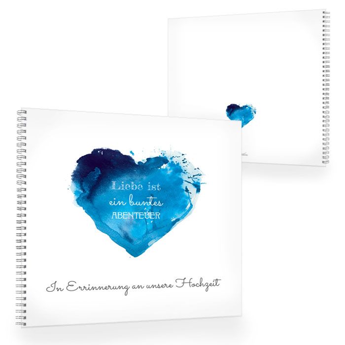 Gästebuch zur Hochzeit mit Watercolor Herz in Blau und Weiß