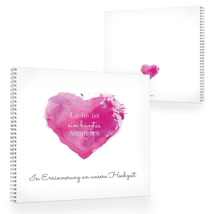 Gästebuch zur Hochzeit mit Watercolor Herz in Pink und Weiß