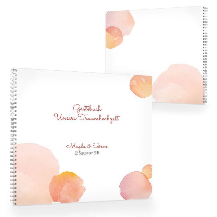 Modernes Gästebuch zur Hochzeit mit rotem Watercolor Design