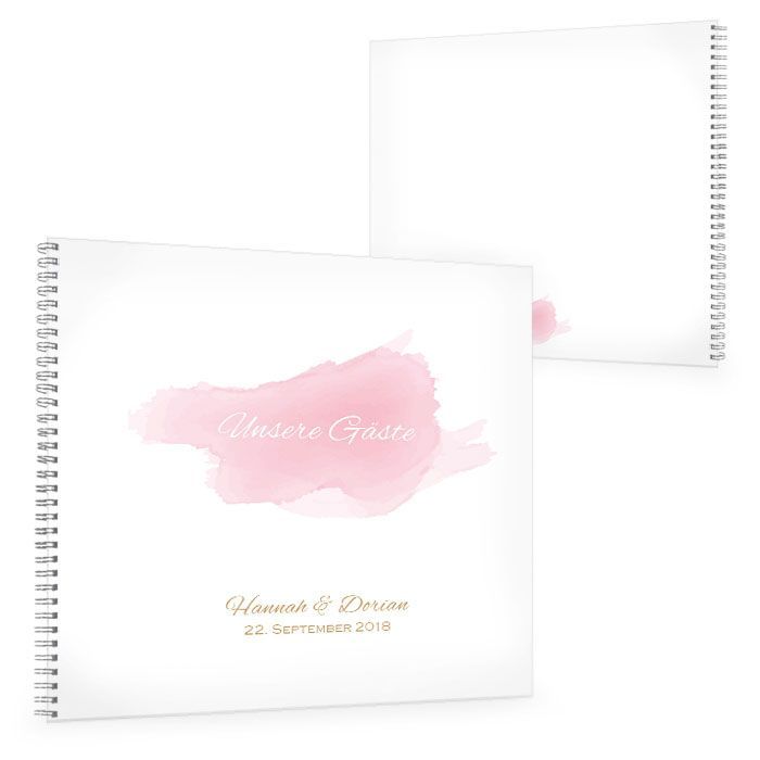 Romantisches Gästebuch zur Hochzeit im rosa Aquarell Design