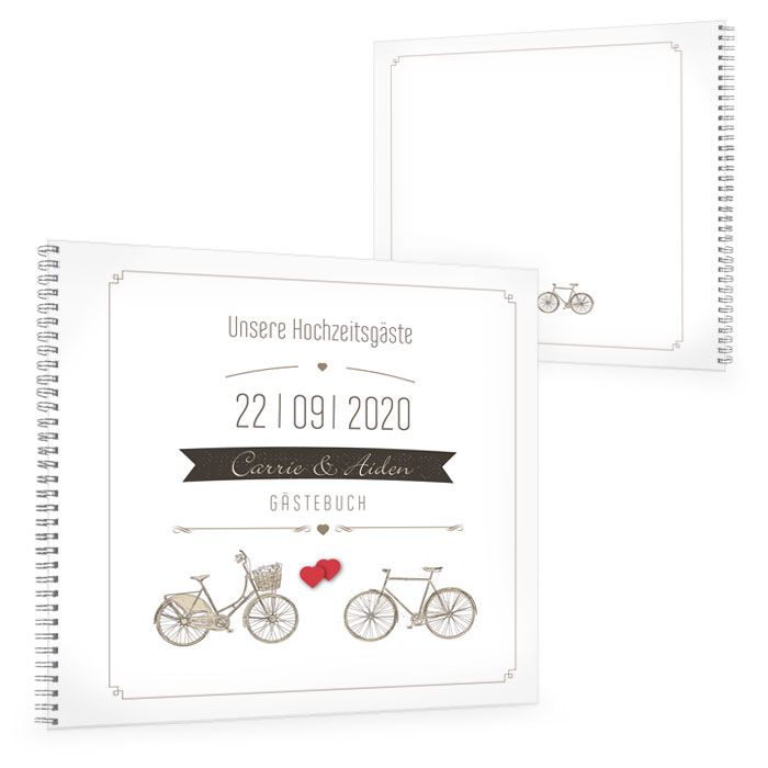 Gästebuch zur Hochzeit mit Vintage Fahrrad Motiv und Herz