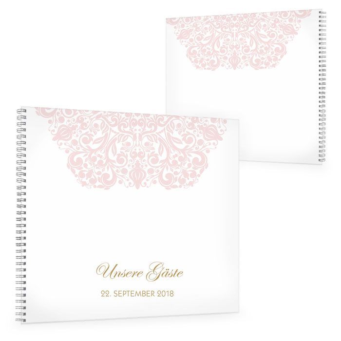 Elegantes Gästebuch zur Hochzeit mit barock Ornament in Rosa