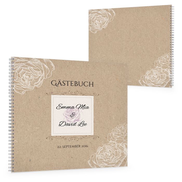 Gästebuch zur Hochzeit in Kraftpapieroptik mit Rosen