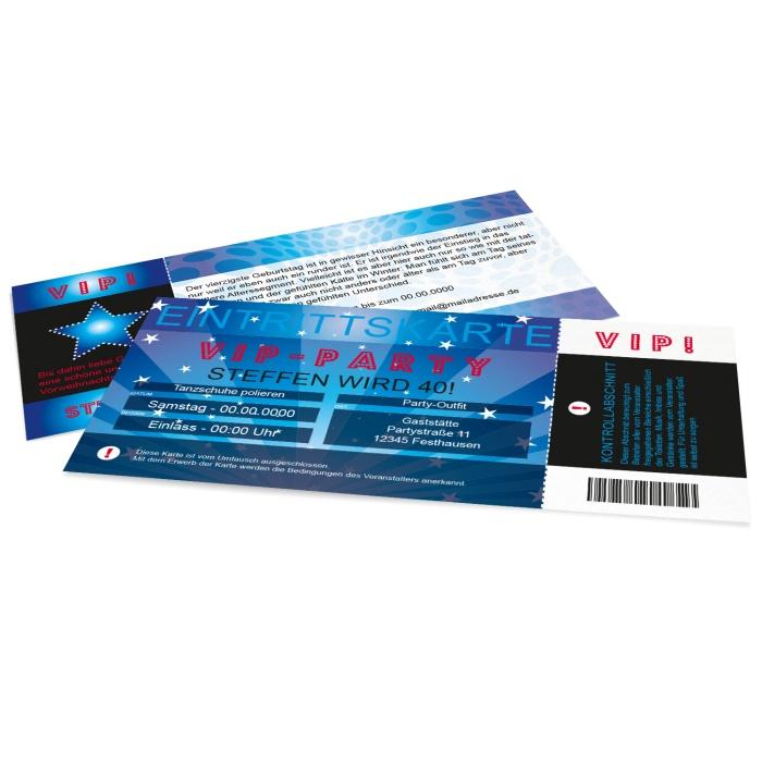 Einladungskarten als VIP Ticket zur Geburtstagsfeier gestalten