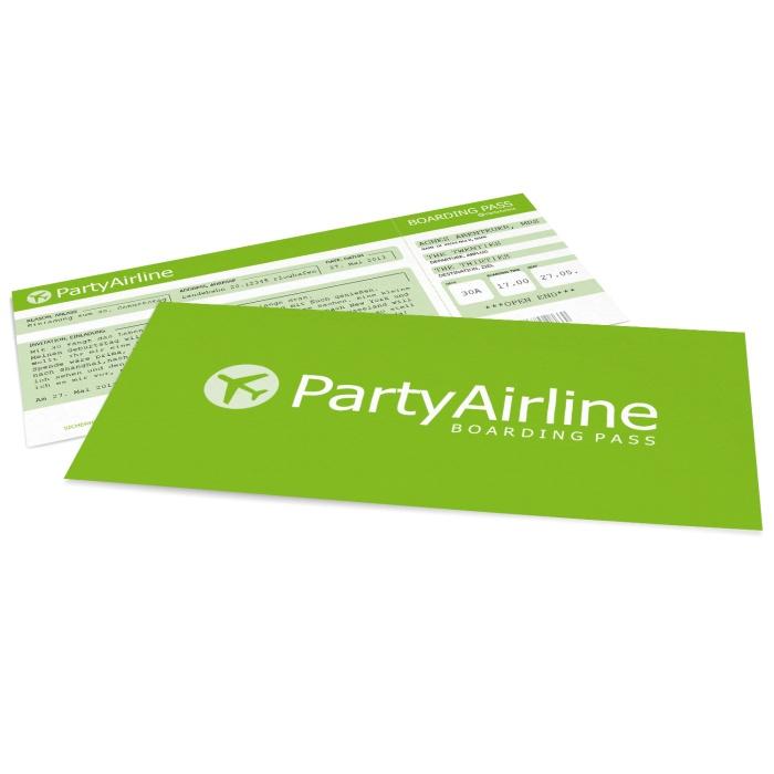Geburtstagskarte Flugticket in Grün für die Party-Airline