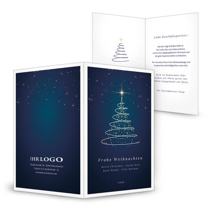 Geschäftliche Weihnachtskarte mit funkelndem Christbaum