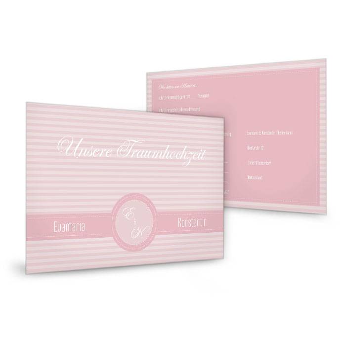 Antwortkarte zur Hochzeitseinladung mit rosa Streifen
