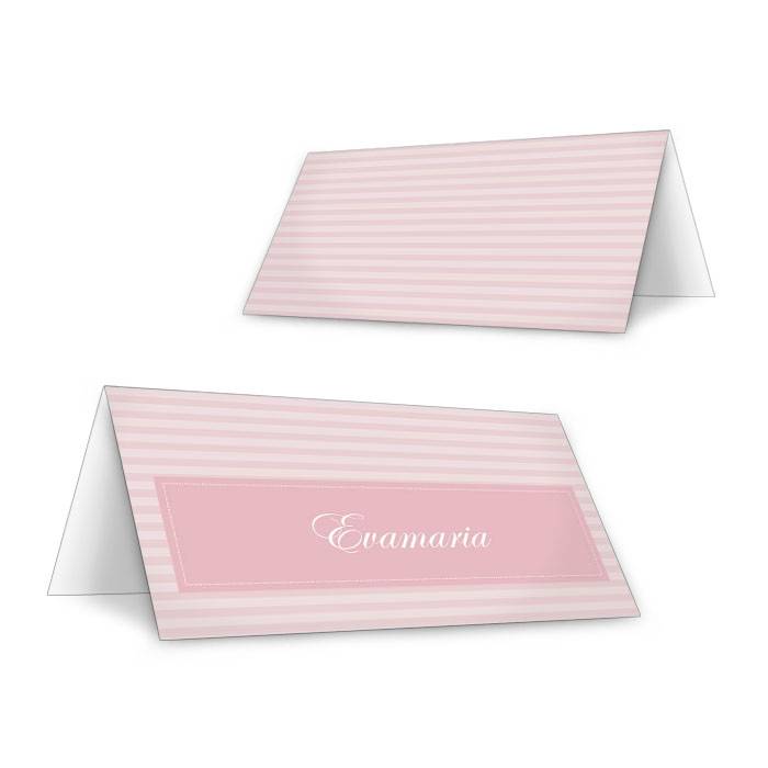 Personalisierbare Tischkarte im Streifendesign in Rosa