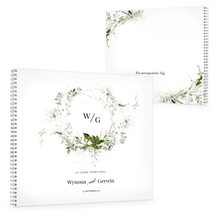 Greenery Gästebuch zur Hochzeit mit Blätterkranz
