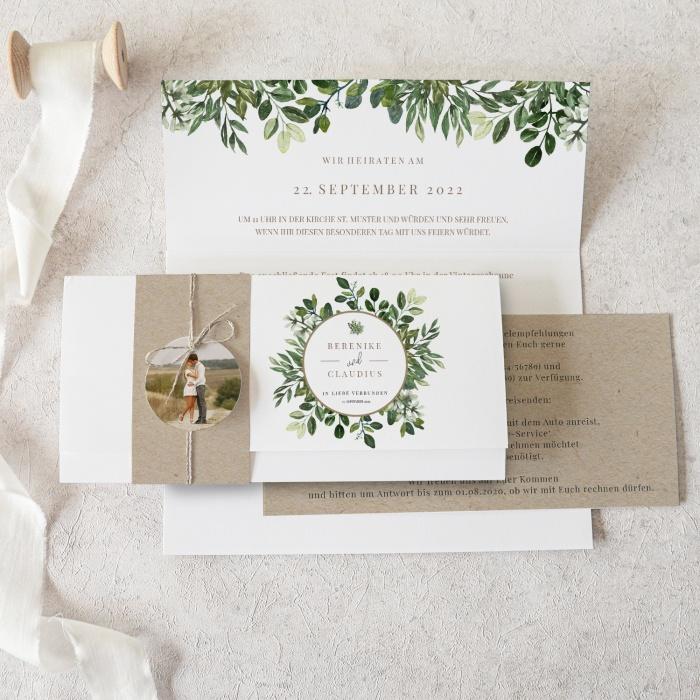 Greenery Hochzeitseinladung mit Eukalyptus und Kraftpapieroptik