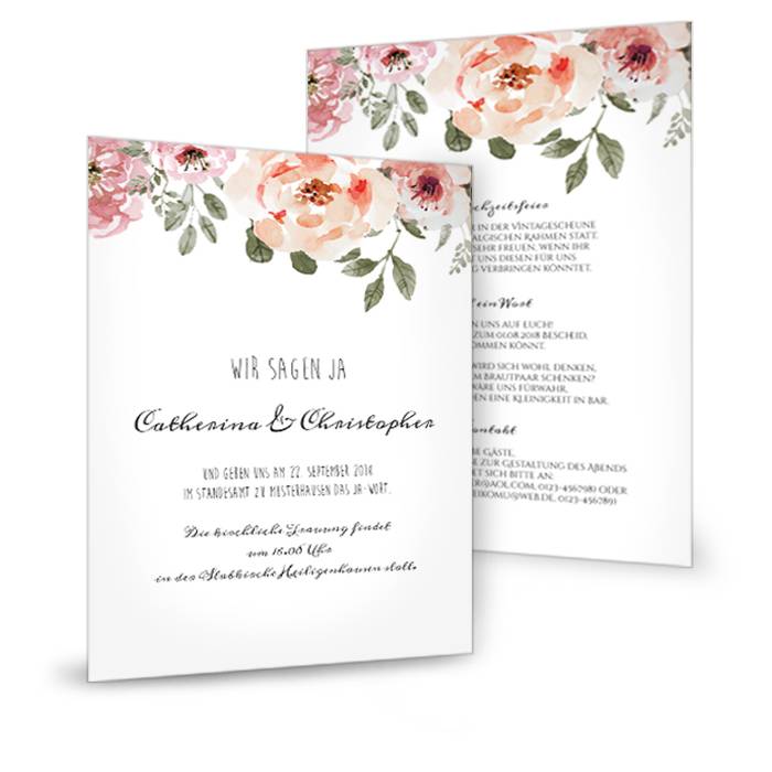 Elegante große Postkarte als Hochzeitseinladung mit Rosen